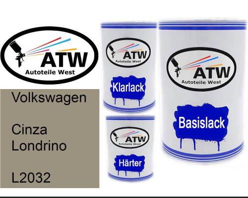 Volkswagen, Cinza Londrino, L2032: 500ml Lackdose + 500ml Klarlack + 250ml Härter - Set, von ATW Autoteile West.